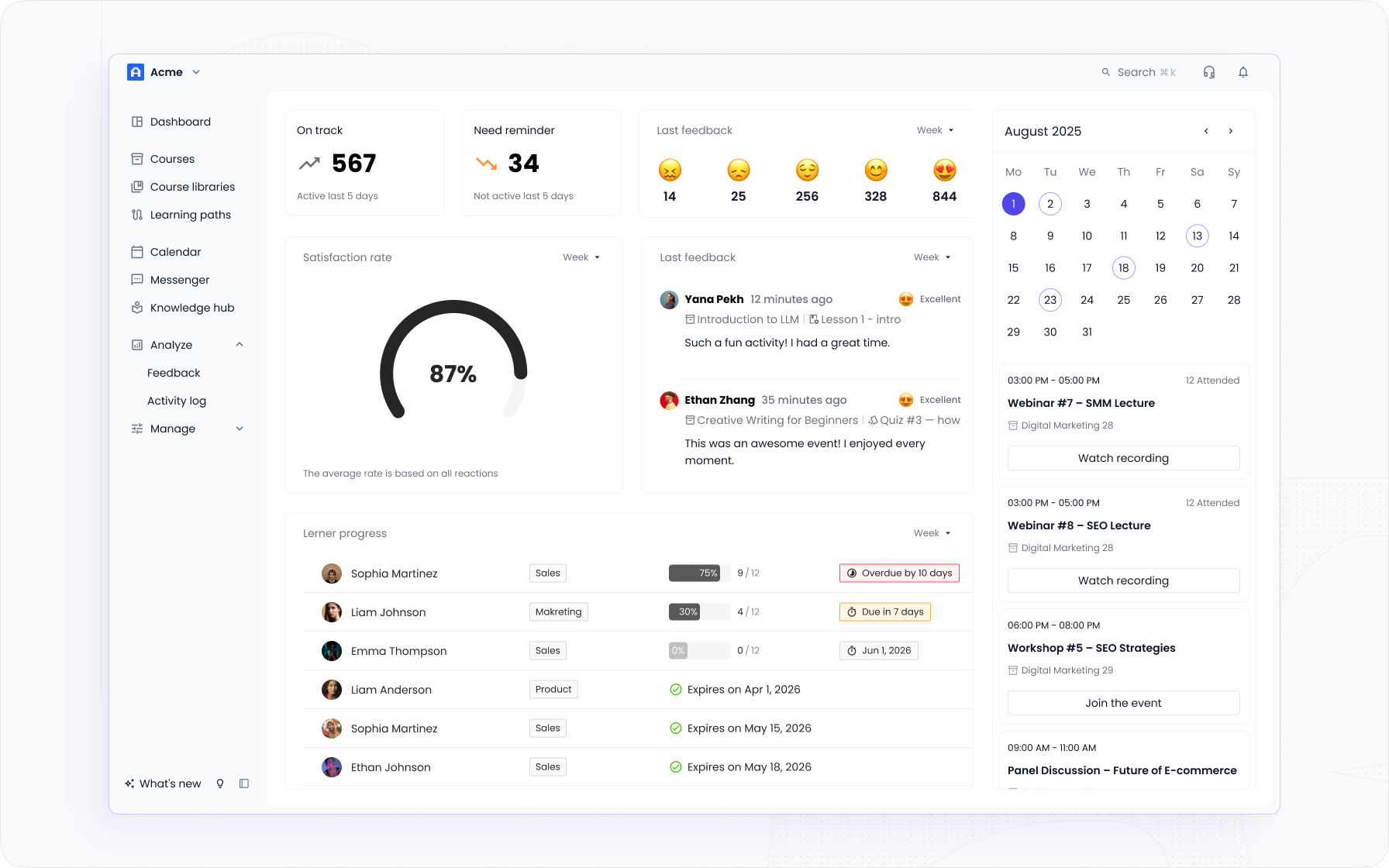 EducateMe dashboard